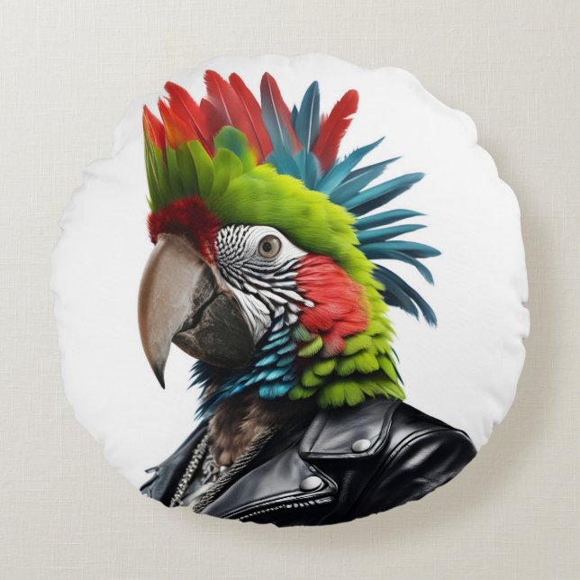 Punk Parrot Round Pillow (Front)