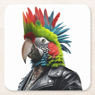 Punk Parrot Square Paper Coaster
