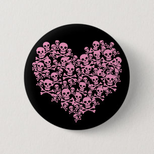 Punk Pink Skull Heart 2 Inch Round Button
