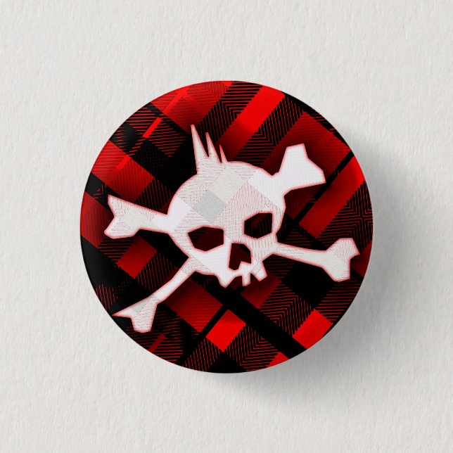 Punk Plaid Skull 1 Inch Round Button (Front)