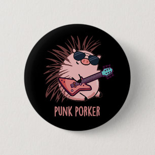Punk Porker Funny Punk Rocker Pig Pun Dark BG 2 Inch Round Button