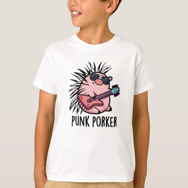 Punk Porker Funny Punk Rocker Pig Pun  T-Shirt (Front)