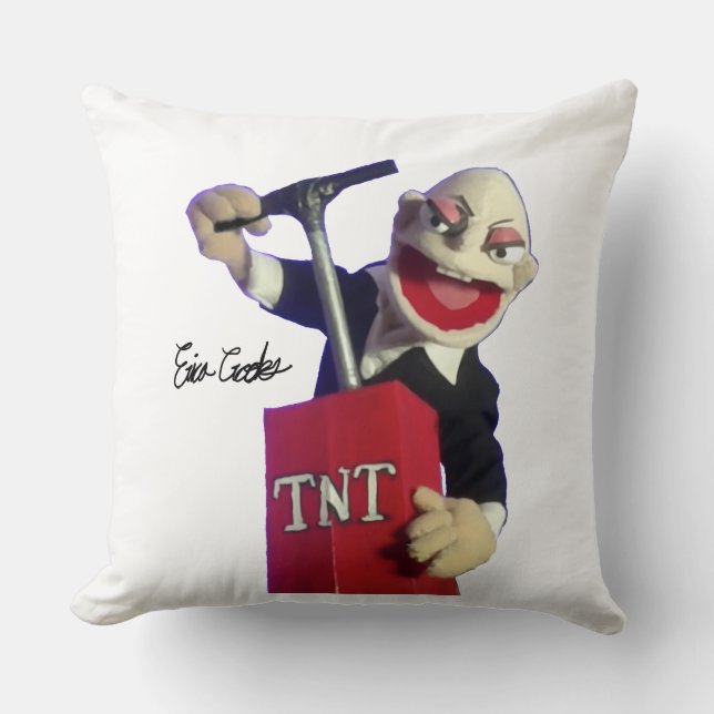 punk puppet with tnt plunger throw pillow (Front)
