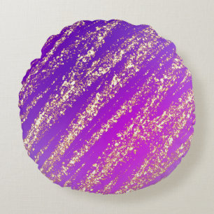 Punk Purple Gold Glittery Round Pillow
