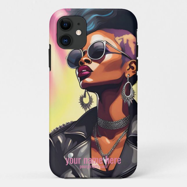 PUNK ROCK BLACK GIRL LEATHER JACKET ART Case-Mate iPhone CASE (Back)