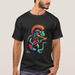 Punk Rock Dinosaur Playing Guitar Cool Music Lover T-Shirt