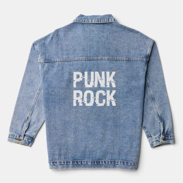 Punk Rock Distressed Typography Denim Jacket (Back)
