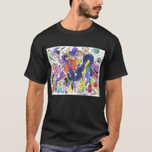 Punk Rock Doodle #15 in Color on Black T-Shirt