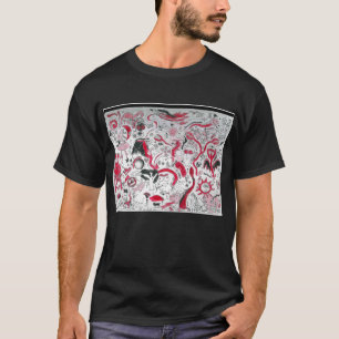 Punk Rock Doodle #3 Vampire in COLOR on Red T-Shirt