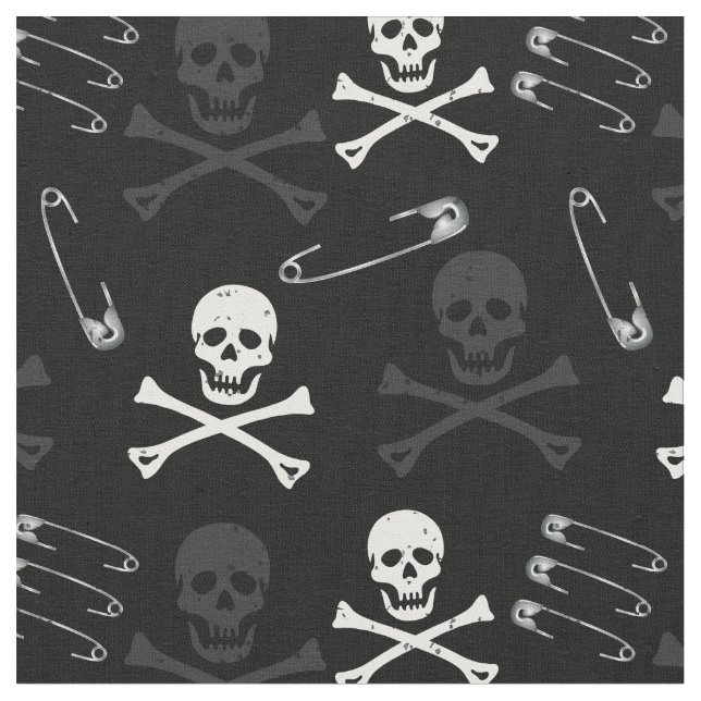 Punk Rock Goth Grunge Skulls Black Fabric (Close Up)