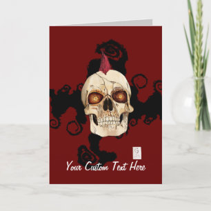 Punk Rock Gothic Skull with Red Mohawk Card