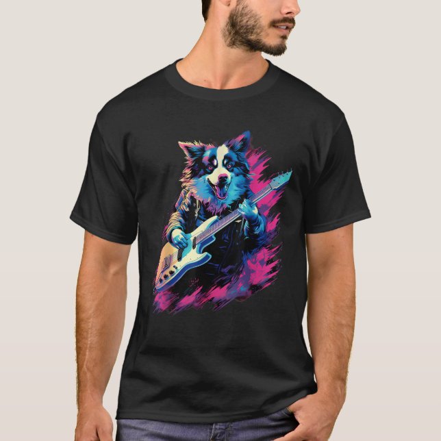 Punk Rock Guitar Border Collie Dog Guitarist  for  T-Shirt (Front)