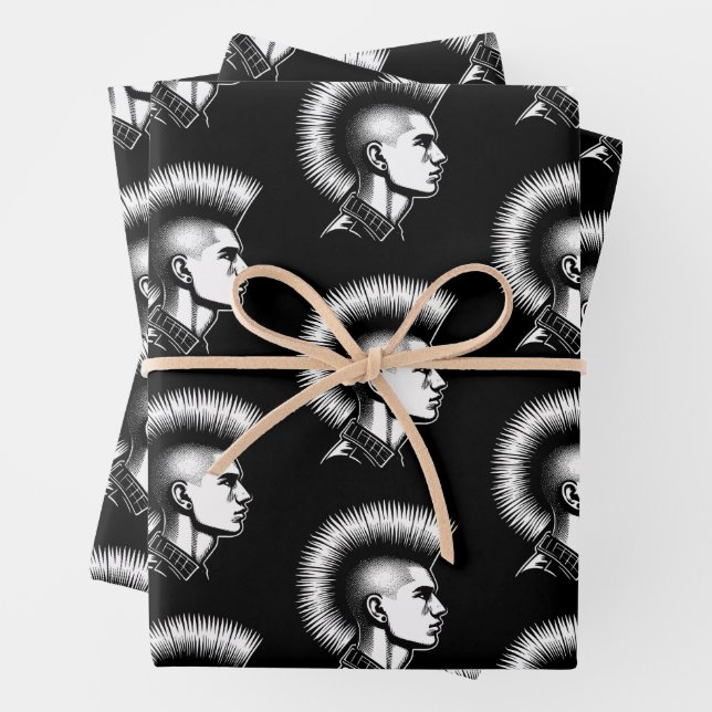 Punk Rock Guy with Mohawk Hairstyle Fashion Wrapping Paper Sheet (In situ)