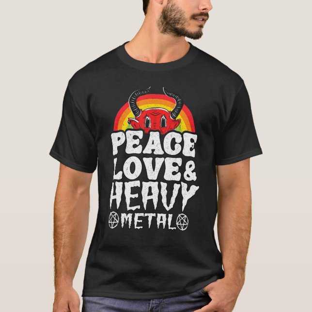 Punk Rock Kids Metal Rainbow Satan Peace Love & He T-Shirt (Front)