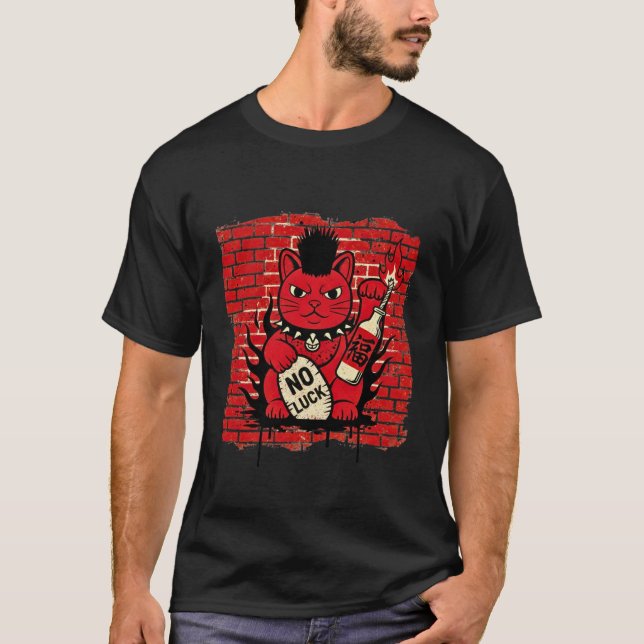 Punk Rock Maneki Neko - Anarchy Lucky Cat Graffiti T-Shirt (Front)