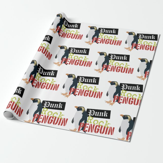 Punk Rock Penguin Wrapping Paper (Unrolled)