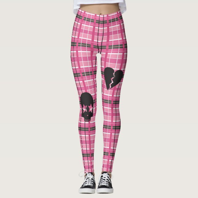 Punk Rock Pink Plaid Leggings (Front)