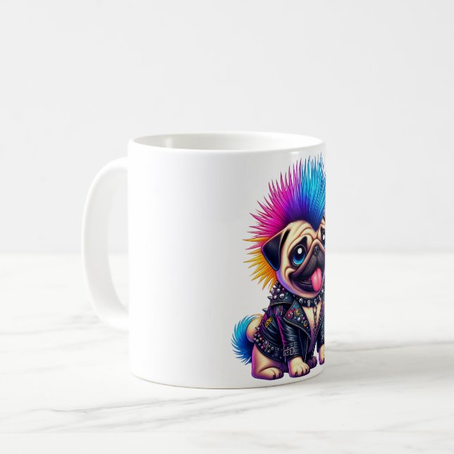Punk Rock Pug Dog Coffee Mug (Front Left)