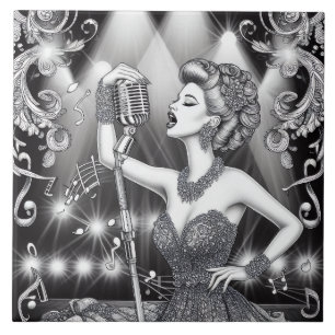Punk Rock Rockabilly Retro Glam Black & White Tile