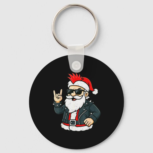 Punk Rock Santa Claus Emo Christmas Rocker Pajamas Keychain (Front)