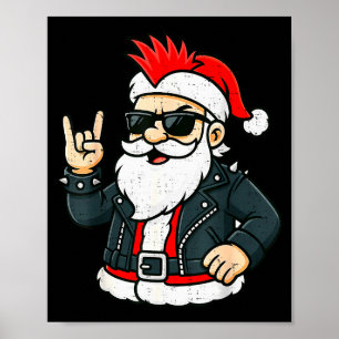 Punk Rock Santa Claus Emo Christmas Rocker Pajamas Poster