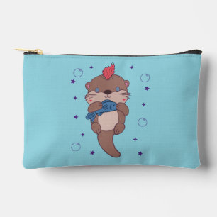 Punk Rock Sea Otter with Fish   Funny Animal Art Accessory Pouch