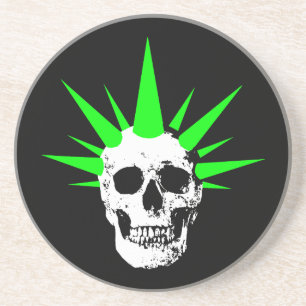 Punk Rock Skull with Neon Green Spikey Hair Coaster