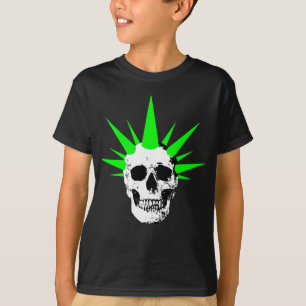Punk Rock Skull with Neon Green Spikey Hair T-Shirt