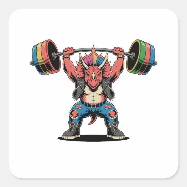 Punk Rock Stegosaurus Dinosaur Playing Guitar Square Sticker (Front)