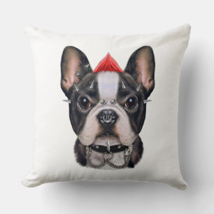 Punk Rock Style French Bulldog For Dog Lover Throw Pillow