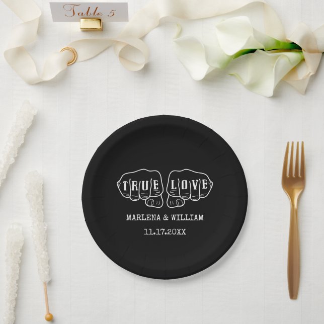 Punk Rock Tattoo Hands Minimalist Wedding Paper Pl Plate (Wedding)
