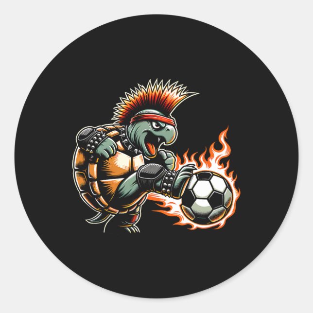 Punk Rock Turtle Kicking Flaming Ll  Classic Round Sticker (Front)