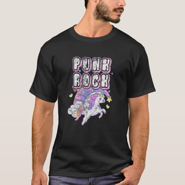 Punk Rock Unicorn Rock Music Distressed T-Shirt (Front)