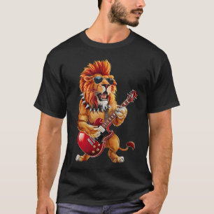 Punk Rock'N Roll Lion Goth Guitar Band Funny Lion T-Shirt