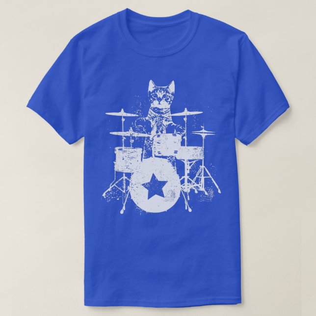 Punk Rockstar Kitten Kitty Cat Drummer Playing Dru T-Shirt (Design Front)