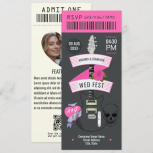 Punk Romance Rock ’n’ Roll Wedding Ticket Invitation