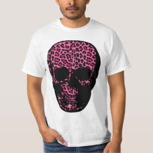 Punk Shocking pink Leopard Print Skull T-Shirt