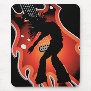 Punk Singer & Dancer Silhouette On Flame Guitar Mouse Pad