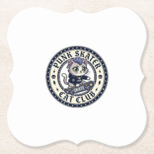 Punk Skater Cat Funny Cat Lover Design - Punk Skat Paper Coaster