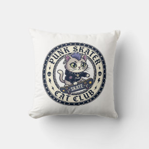 Punk Skater Cat Funny Cat Lover Design - Punk Skat Throw Pillow