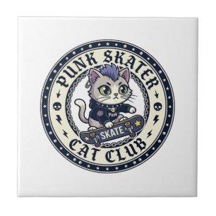 Punk Skater Cat Funny Cat Lover Design - Punk Skat Tile