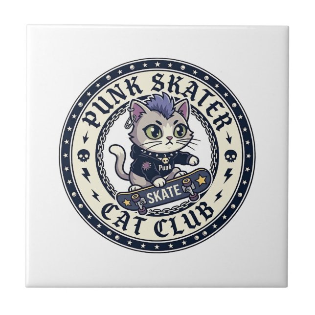 Punk Skater Cat Funny Cat Lover Design - Punk Skat Tile (Front)