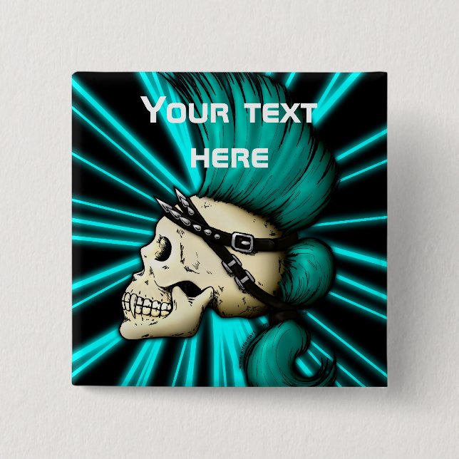 Punk Skull 2 Inch Square Button (Front)