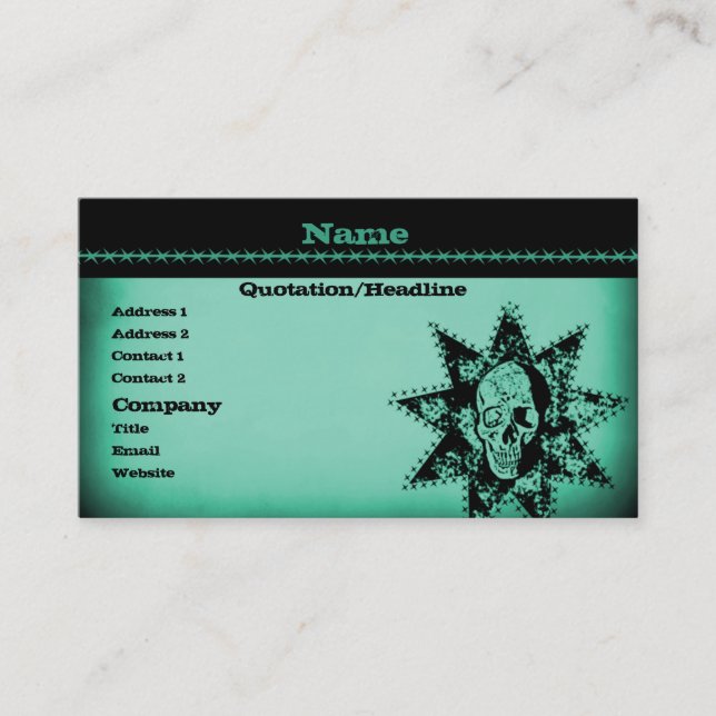 Punk Skull Business Card, Sea Green Business Card (Front)