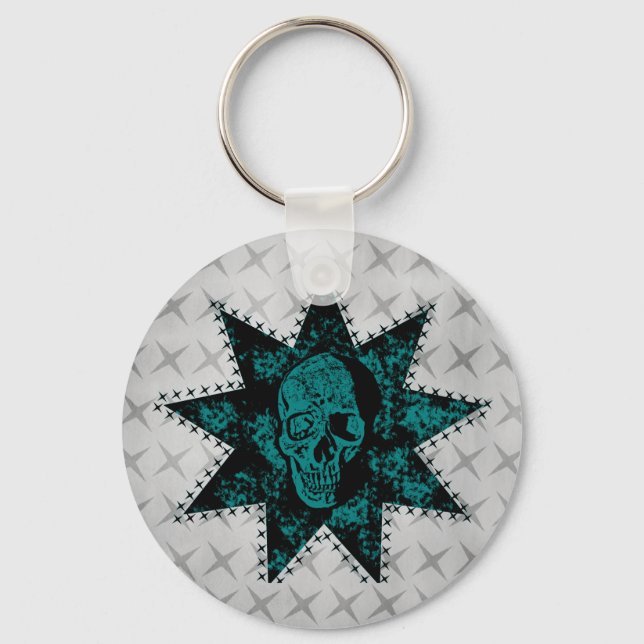 Punk Skull Keychain (Teal) (Front)