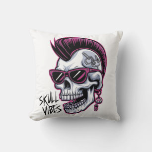 Punk Skull Vibes. Cool Skull with Sunglasses Desi Throw Pillow