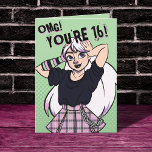 Punk Teen Girl Green Cartoon 16th Birthday Card<br><div class="desc">Your daughter will love this cool birthday card by JessicaAmber! Features a cartoon illustration of a teen girl with white hair, wearing a punk outfit with a pink plaid skirt, drawn in an anime style. Text on front says 'OMG! You're 16!' Which you can change to any number you want....</div>