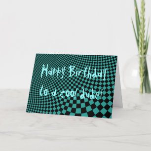 Punk warped retro chequerboard Happy Birthday dude Card