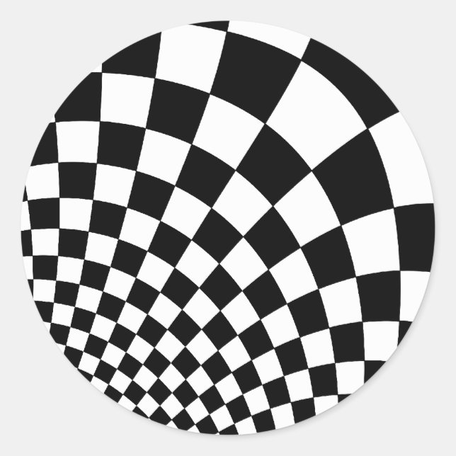 Punk warped retro chequerboard in black and white classic round sticker (Front)