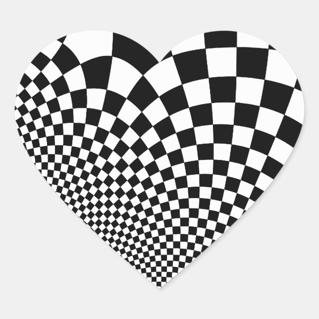 Punk warped retro chequerboard in black and white heart sticker (Front)